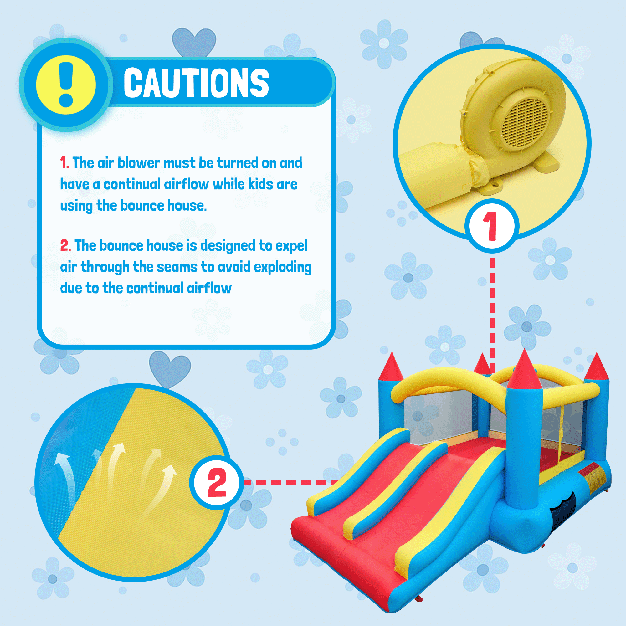 Entil Inflatable Bounce House with Dual Slides & Blower, 13.4x9x6FT, Outdoor/Indoor for Kids Gift, FCC & CPC Certified, Blue & Red