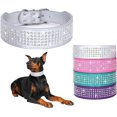 thumbnail image 1 of 1Pack Rhinestones Dog Collars-2" Wide Crystal Diamonds Studded PU Leather 5 Rows Sparkly Crystal Studded Collar for Medium and Large Dog, 1 of 6
