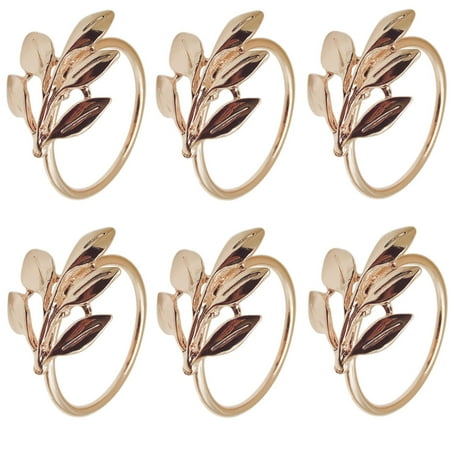 

6pcs Banquet Table Decoration Party Home Napkin Ring Metal Plating Leaves Shaped