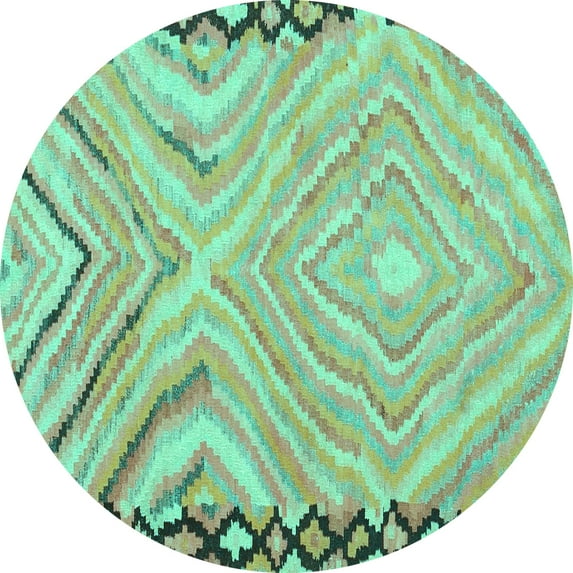 Ahgly Company Indoor Round Oriental Turquoise Blue Traditional Area Rugs, 7' Round