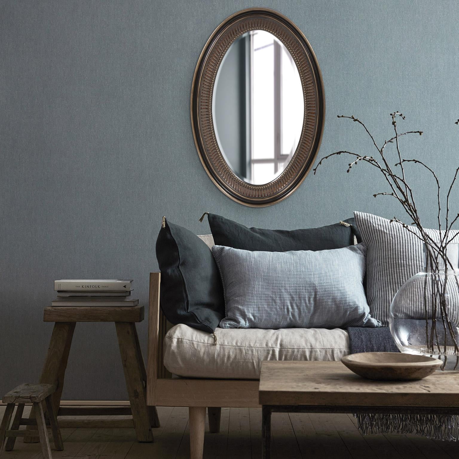 Tyler Dillon Bronze Ribbed Oval Framed Wall Mirror
