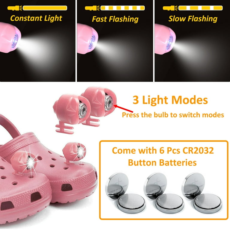 HYEASTR Pink Croc Headlights, 2pcs Clip-on Shoe Lights, IP67
