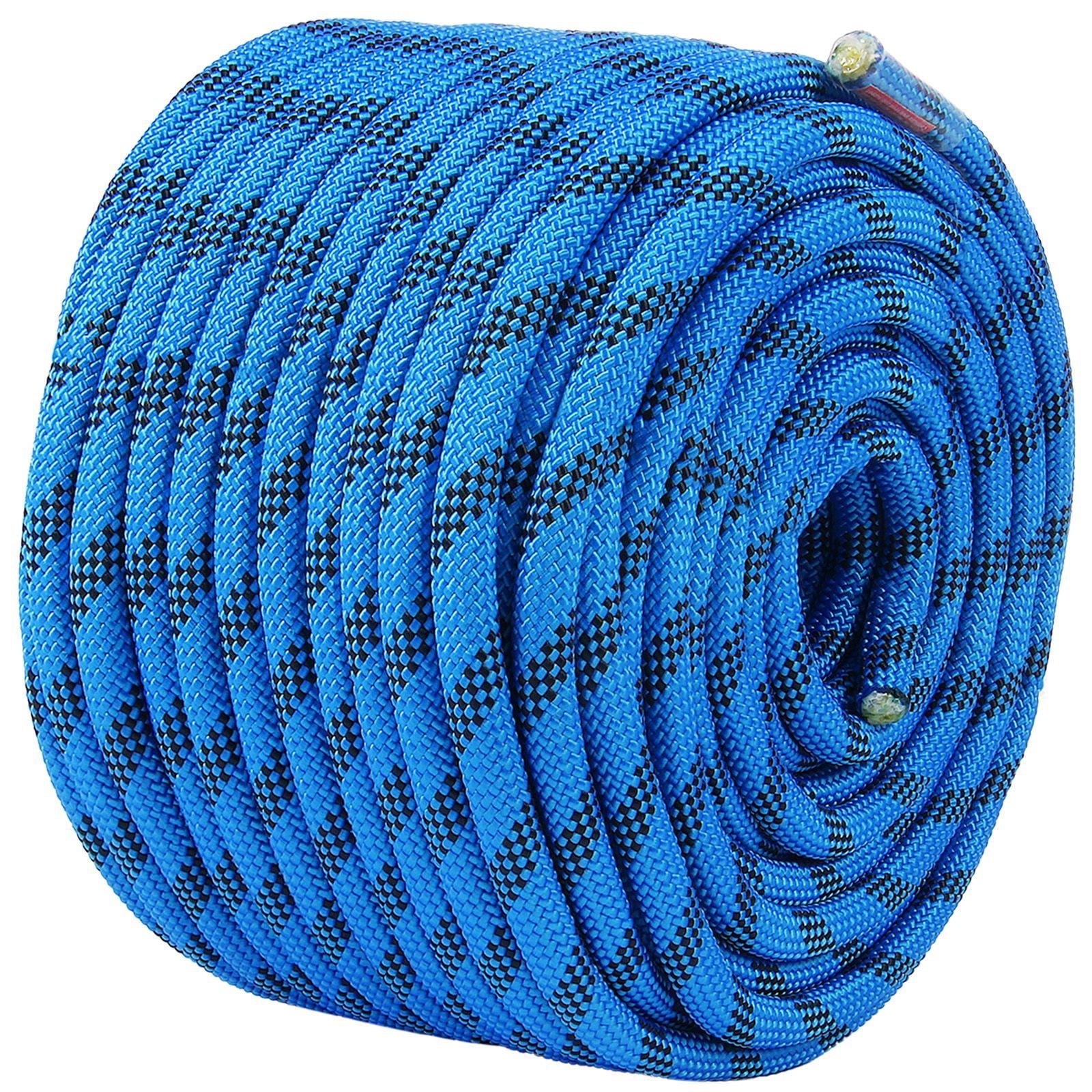 12.7Mm static climbing rope 150ft-30kN fracture strength, with steel hook - blue escape, fire safety rescue rope