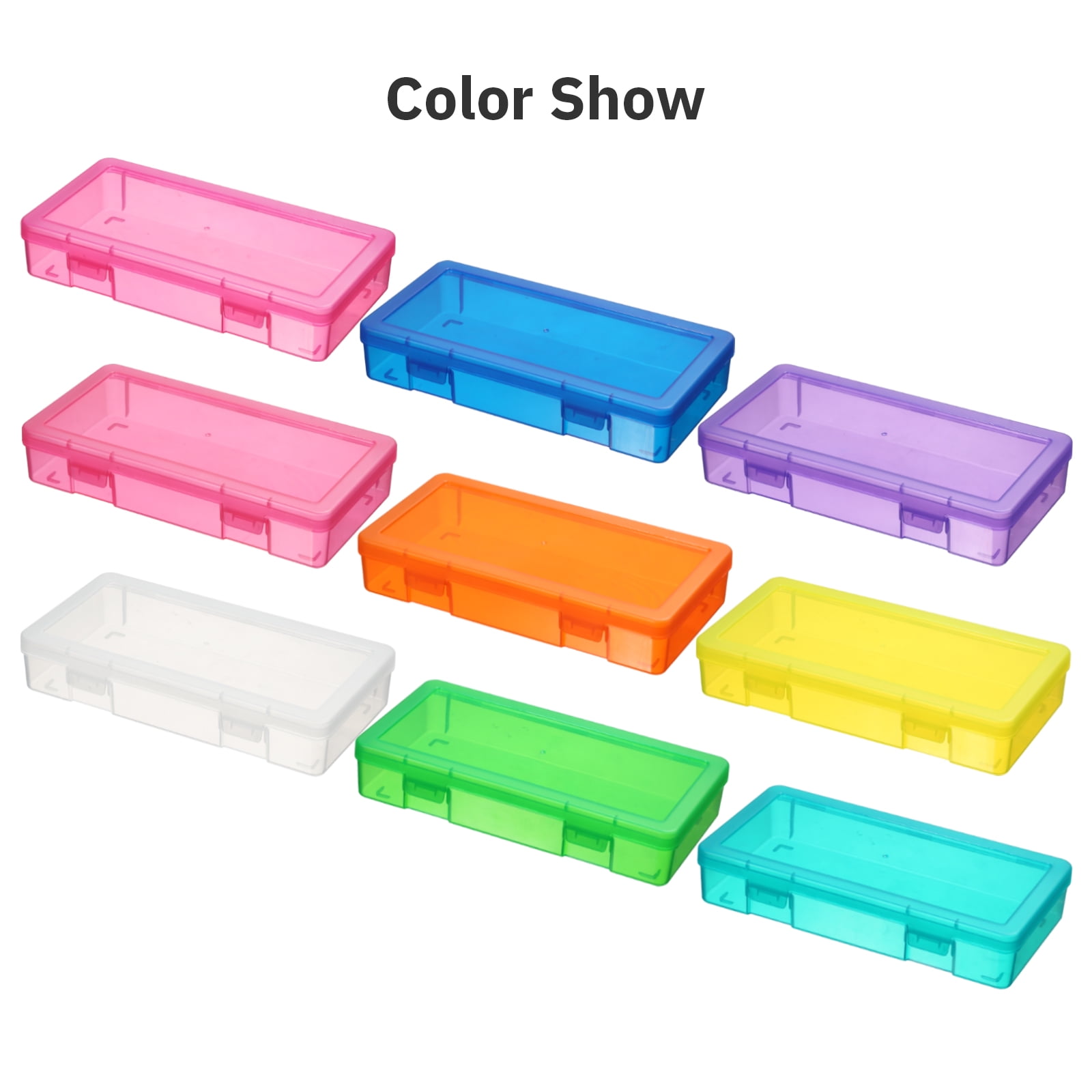 Novelinks 9 Pack Medium Stackable Plastic Storage Box Containers Clear Hobby Art Craft Organizer Rectangle Box for Pencil Box Lego Crayon Beads Jewelry ,Colorful