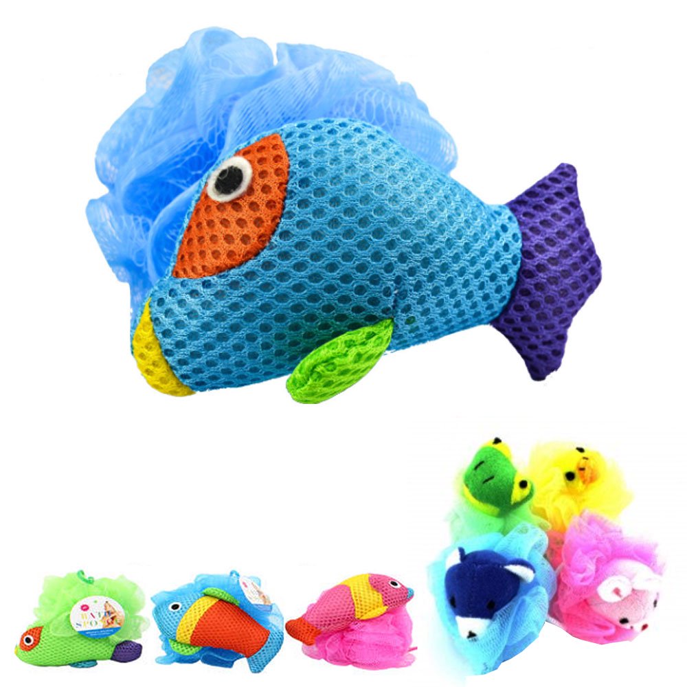 2 Kids Mesh Sponge Bath Scrub Toy Pouf Puff Sponges Stuffed Animal Shower Loofah