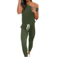 thumbnail image 4 of ZAZYULZ Pants Rompers for Women Women Off Shoulder Elastic Waist Beam Foot Jumpsuit Rompers Summer Casual Short Sleeve Loose Playsuit Pants With Pockets(Green2,L), 4 of 6