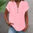 thumbnail image 2 of ZyeKqe Plus Size Tops for Women Cap Sleeve Cotton Linen Shirts Button up V Neck T Shirts Solid Color Blouses, 2 of 6