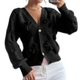 thumbnail image 3 of Cárdigan de Punto Grueso con Lazo para Mujer, Abierto Al Frente, , de Larga, con Botones, para Invierno. Negro XL, 3 of 10