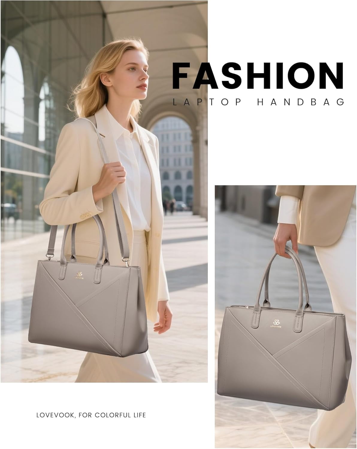 LOVEVOOK Laptop Tote Bag for Women with Large Cup Holder, 15.6 Inch PU Leather Work Bag Teacher Tote Bag, Waterproof Computer Bags Business Office Briefcase Handbag