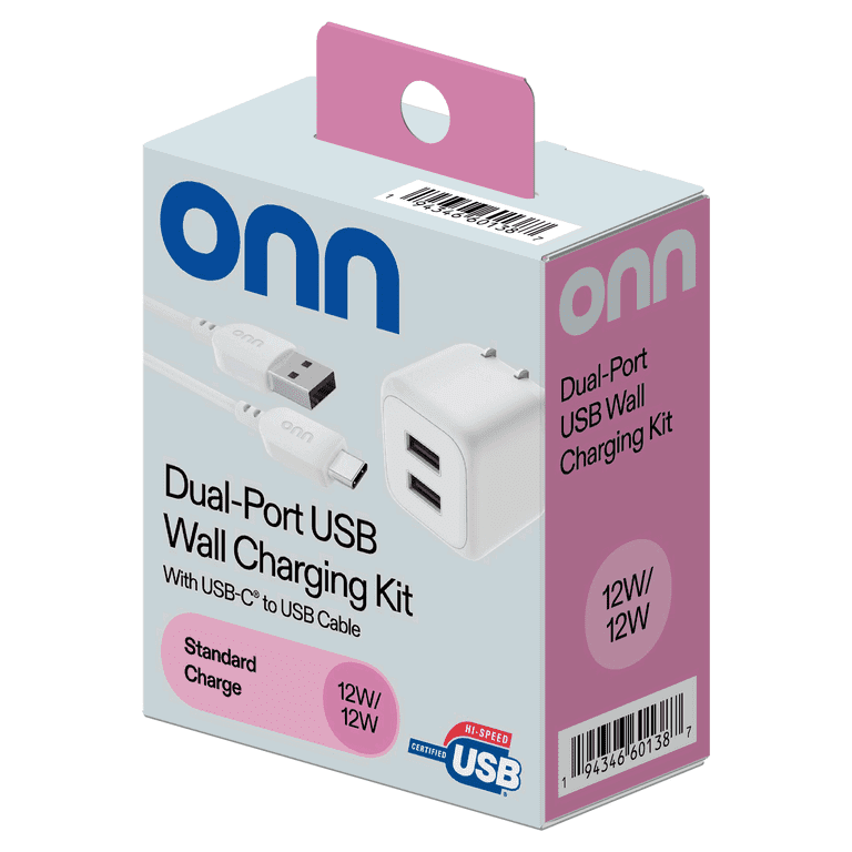 onn 24W Dual-Port USB-A Wall Charger with USB-C Cable photo 7