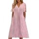 thumbnail image 1 of Vestido largo de noche liso con cuello en V, encaje recortado y volantes para mujer - Mezcla de poliéster elástico, cintura imperio, perfecto para cócteles, 1 of 4