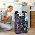 thumbnail image 5 of Yayeee Freestanding Laundry Hamper with Handle Collapsible Large Storage Basket for Clothes, Dark Blue Christmas, 5 of 7