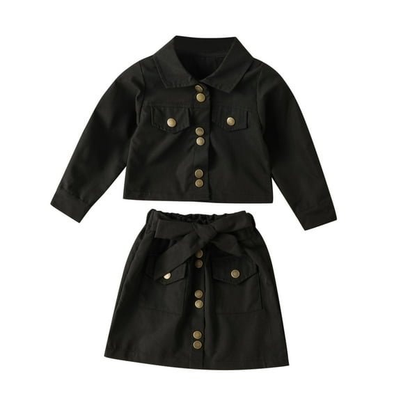 Mercatoo Toddler Kids Baby Girls Long Sleeve Jacket Coat T Shirt Tops Bow Button Skirts 2PCS Outfits Baby Girl Birthday Dress