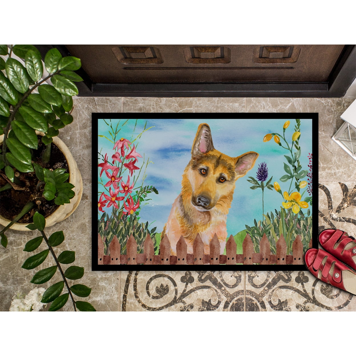 Carolines Treasures CK1273JMAT German Shepherd 2 Spring Door Mat Indoor Rug or Outdoor Welcome Mat 24x36 Doormat  36"L x