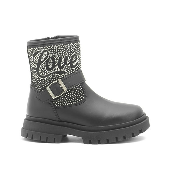 Botas Ninos Para Niña Pedrería Love Ajuste Hebilla Chunky negro 19