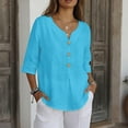 thumbnail image 7 of Ashirexll Womens Casual Tops, Fashion Solid Button Shirts Loose T Shirts Blouse with V-Neck, 7 of 7