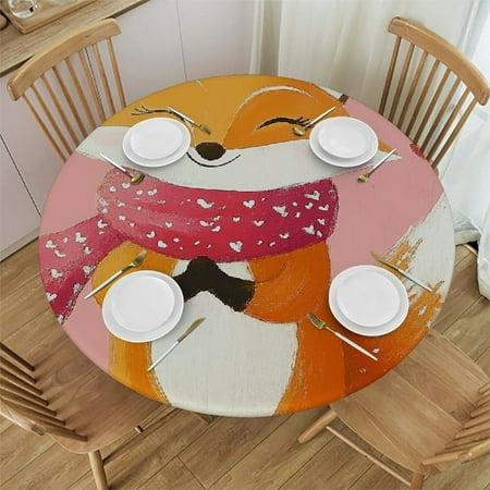 

Palnkart Fox Scarf Hearts Round Tablecloth - Stain-Resistant & Washable for Indoor Outdoor Use - Ideal for Restaurants Weddings Parties - Various Sizes Available 54 -58