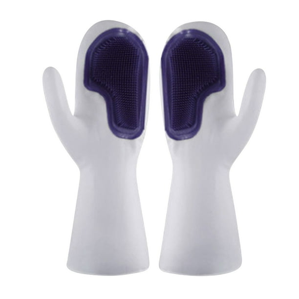 Fiudx Guantes para Lavar Platos, de Látex Duradero, con Cepillo Integrado, Resistentes a Altas Temperaturas, Multiusos para Cocina, Baño y Coche, para Eliminar El Pelo de Mascotas, 14 X 31 Cm.