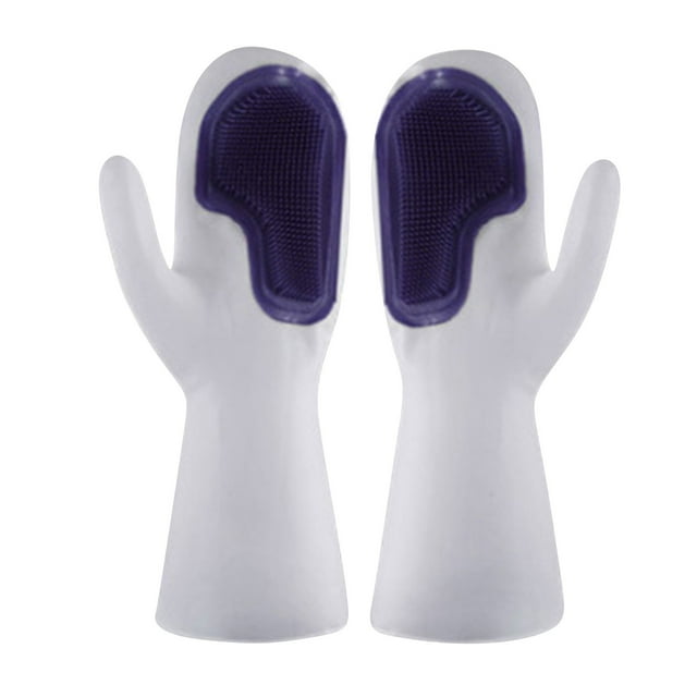 Fiudx Guantes para Lavar Platos, de Látex Duradero, con Cepillo Integrado, Resistentes a Altas Temperaturas, Multiusos para Cocina, Baño y Coche, para Eliminar El Pelo de Mascotas, 14 X 31 Cm.