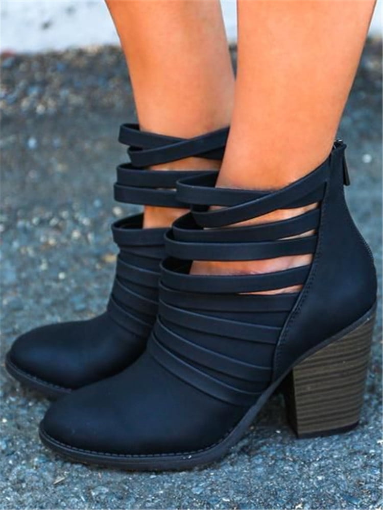 Dellytop Women High Heel Zipper Ankle Boots