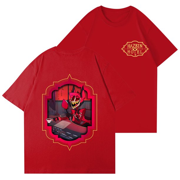 Hazbin Hotel Casual de la moda de las mujeres de manga corta Impreso Cuello Redondo Pullover Tops Rojo/S