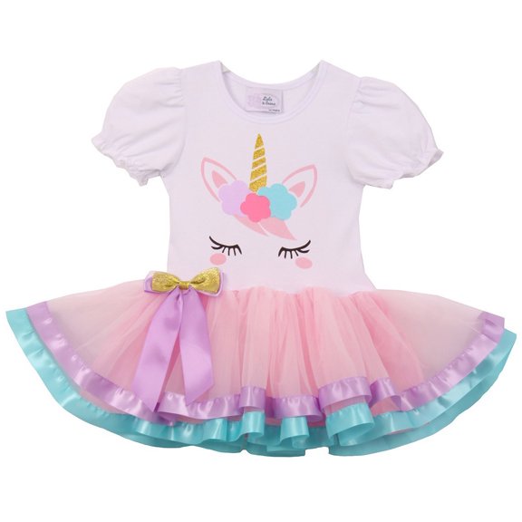 Little Girl Cute Short Sleeve Satin Tutu Birthday Summer Unicorn Skirt Dress Pink S CC 1906 BNY Corner