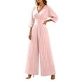 thumbnail image 2 of Sunnin Womens Fitted Waist Jumpsuit V Neck Long Sleeve Pleated Wide Leg Wear, 2 of 9
