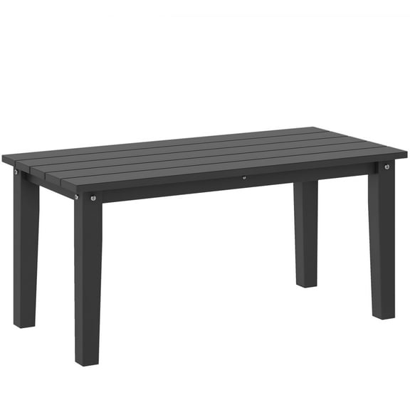 Beran7 Outdoor Coffee Table, All-Weather Rectangle Patio Coffee Table, Plastic Outdoor Patio Table with Slatted Tabletop for Garden, Balcony,Black