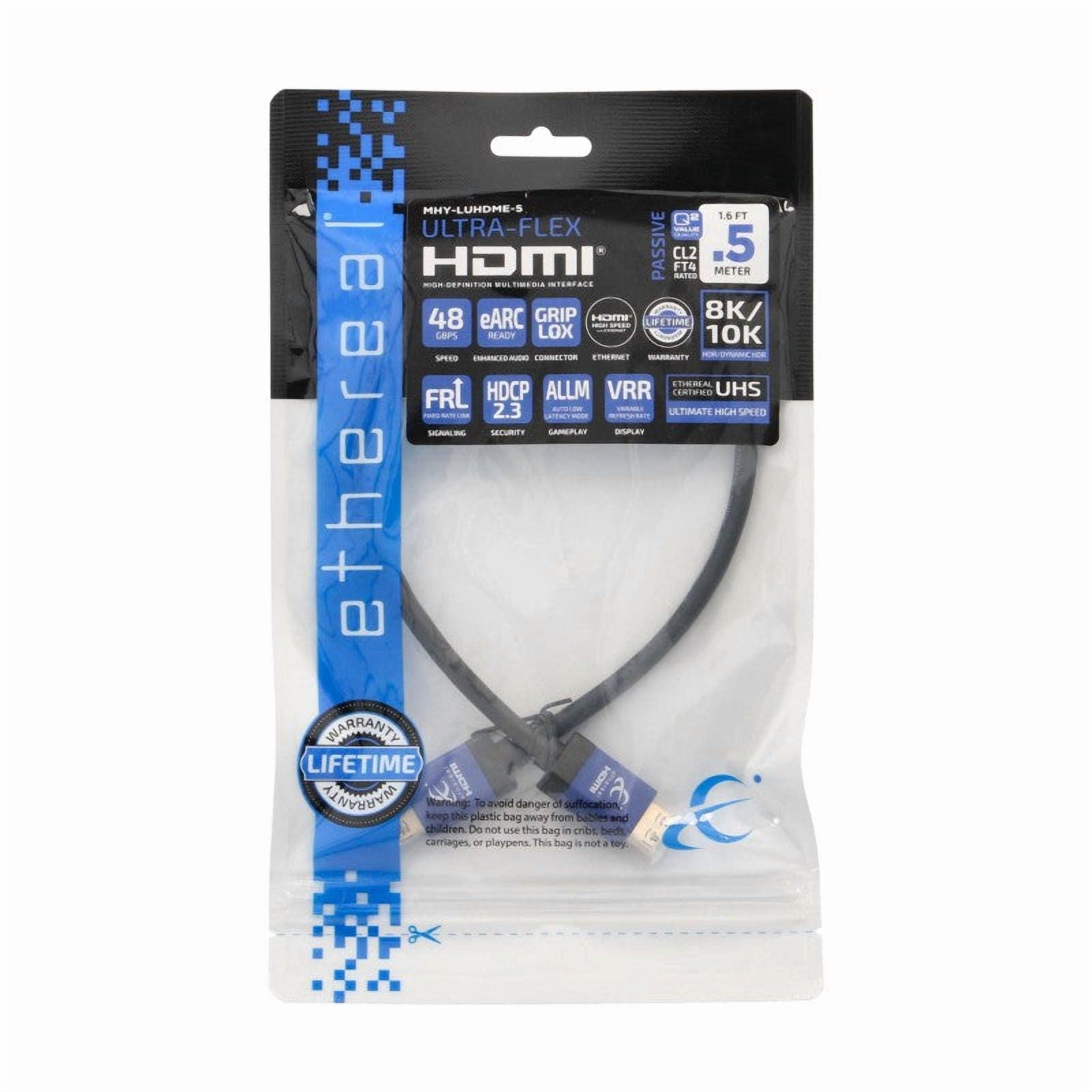 1.6ft Ultra-Flex 4K 8K 10K HDR 48Gbps Certified Ultra High-Speed eARC HDCP 2.3 HDMI Cable