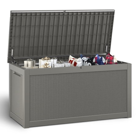 LHBcraft 320 Gallon Outdoor Deck Box,UV Resistant Resin Container,Lockable Waterproof Outdoor Storage Box for Patio Furniture Cushions, Garden Tools