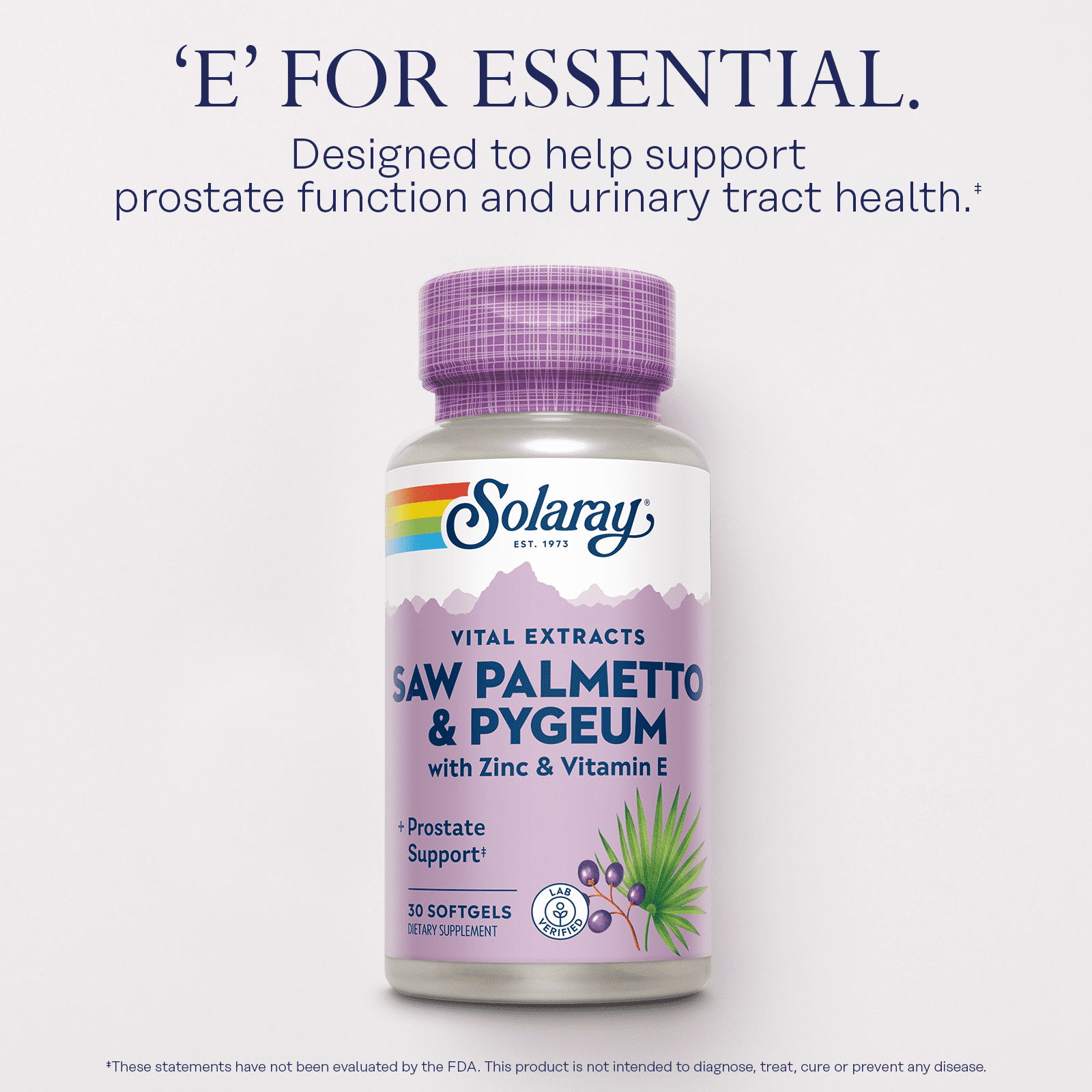 Solaray Saw Palmetto & Pygeum | Once Daily Prostate & Urinary Health Formula w/ Zinc & Vitamin E | 30 Softgels