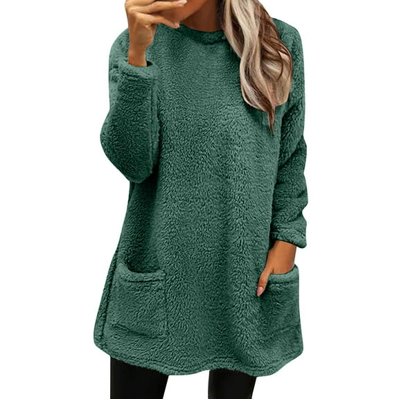BODOAO Women's Fuzzy Hoodies Pullover Sport Sweatshirts Cozy Oversized with Pockets Athletic Fleece Sweatshirt Womens Winter Coat Loose Wool Jacket Long Sleeved Jumper with Pockets Army Green L