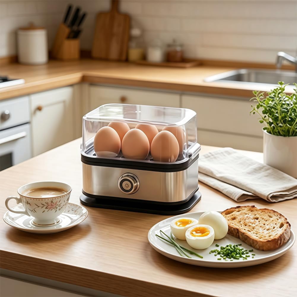 Multifunctional Egg Steamer With Clear Lid-2026 New Electric Egg Cooker 6 Egg Capacity Auto Shutoff, 304 Stainless Steel, Detachable Parts, Dry-Burn Protection (2pcs)