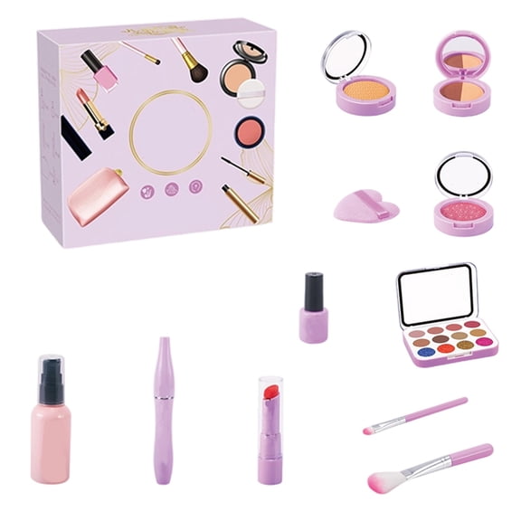 Rirozkan Pretend Play Makeup Set, Simulation Cosmetics Dressing Toy, Complete Vanity Kit with Mirror and Accessories for Role Play and Creative Fun, Purple