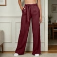 thumbnail image 2 of Rggeeun Women'S Pants Solid Color Elastic High Waist Wide Leg Ankle Length Soft Relaxed Fit With Adjustable Sashes Belt & Side Pockets For Summer Holiday Beach Kawaii Bottoms,,Xxl, 2 of 5