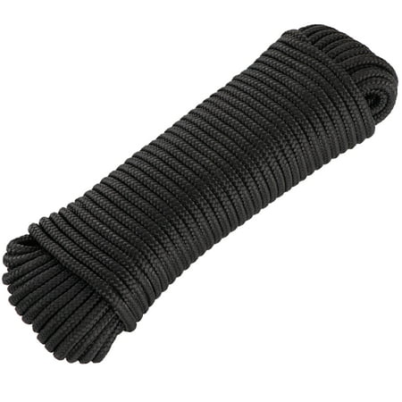 

Nylon Rope Paracord 550 Works Well for Camping Hiking Utility Good for Clothesline Tie Pull Swing and More - 1/4 Inch by 80 Ft. Black