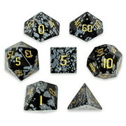 Wiz Dice Set of 7 Handmade Stone 16mm Polyhedral Dice with Velvet Pouch (Snowflake Obsidian)