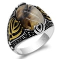 thumbnail image 2 of Natural Agate Men Ring 925 Sterling Silver with Big Oval Stone & Black CZ Vintage Rings for Male Peaceful Symbol Turkish Jewelry, 2 of 2
