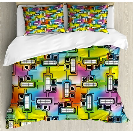 Colorful Decor King Size Duvet Cover Set Hippie Digital Fun