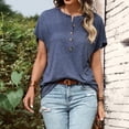 thumbnail image 4 of Cathalem Hauts pour Femmes Coupe Ample Col Rond Manches Courtes Blouse d'Été Décontractée 2024 Y2K Tee Tops, Bleu G, 4 of 5