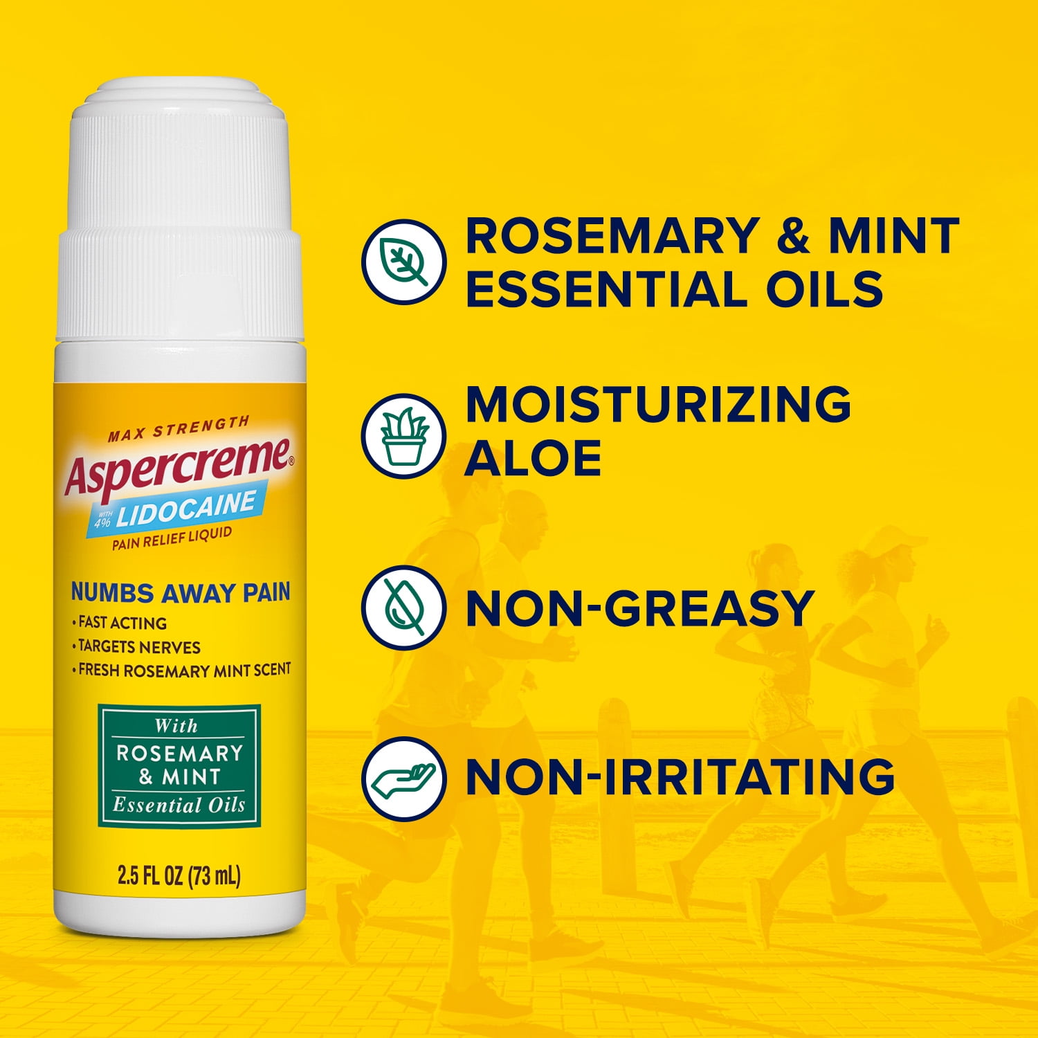 (2 pack) Aspercreme Roll-On with 4% Lidocaine , Rosemary & Mint, 2.5 oz.