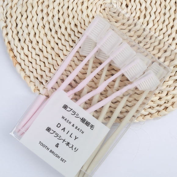 Cepillo de dientes pequeño de 10 piezas, cerdas suaves y limpias de 360 grados, cuidado dental, cepillo de dientes macarrón para casa y viajes, 5 rosas, 5 beige