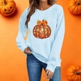 thumbnail image 6 of Fall Sweatshirts for Women Pumpkin Print Halloween/Thanksgiving Holiday Tops Crewneck Long Sleeve Pullover (M, Sky Blue|Pumpkin), 6 of 6
