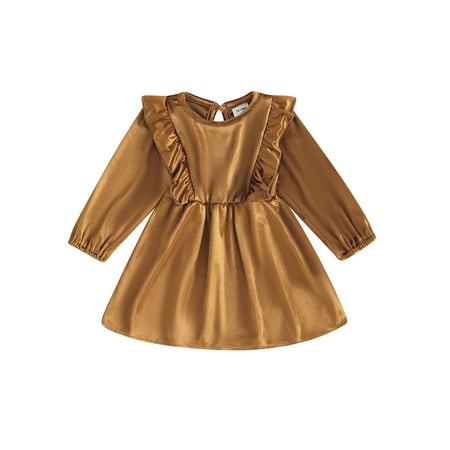 

Meihuid Baby Girl Dress Ruffle Long Sleeve Round Neck Toddler Velvet Dress
