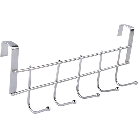 XIBUFE Over the Door Hooks, Over the Door Hanger, Heavy Duty Stainless Steel Over the Door Towel Rack Hooks for Hanging Coat, Bag, Robe - 5 Hooks, 1Pc