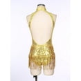 thumbnail image 4 of Linjinx Glittery Sparkly Bodysuit For Women Fringe Dance Leotard with Hat Latin Jazz Ballroom Gold M, 4 of 7