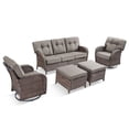 thumbnail image 3 of PARKWELL 5 Pieces Patio Furniture Set with Swivel Gliders Chairs, 7-Seat All-Weather Wicker Conversation Set with Rattan Rocking Chair, Ottoman and 5" Thick Cushion for Porch Deck, Brown/Gray, 3 of 11