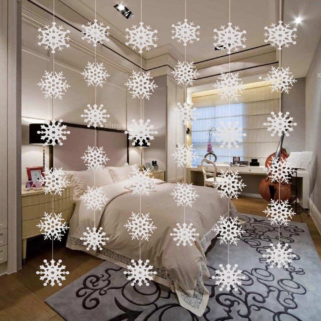 36 Pcs Snowflakes Garland  White 3*12 pcs Snowflake for Christmas Winter Holiday 