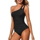 thumbnail image 1 of Traje Baño una Pieza con un Hombro Descubierto para Mujer, Traje Baño Control, Cobertura Total Modesta, Traje Baño con Abertura en la Parte Posterior. Negro S, 1 of 6