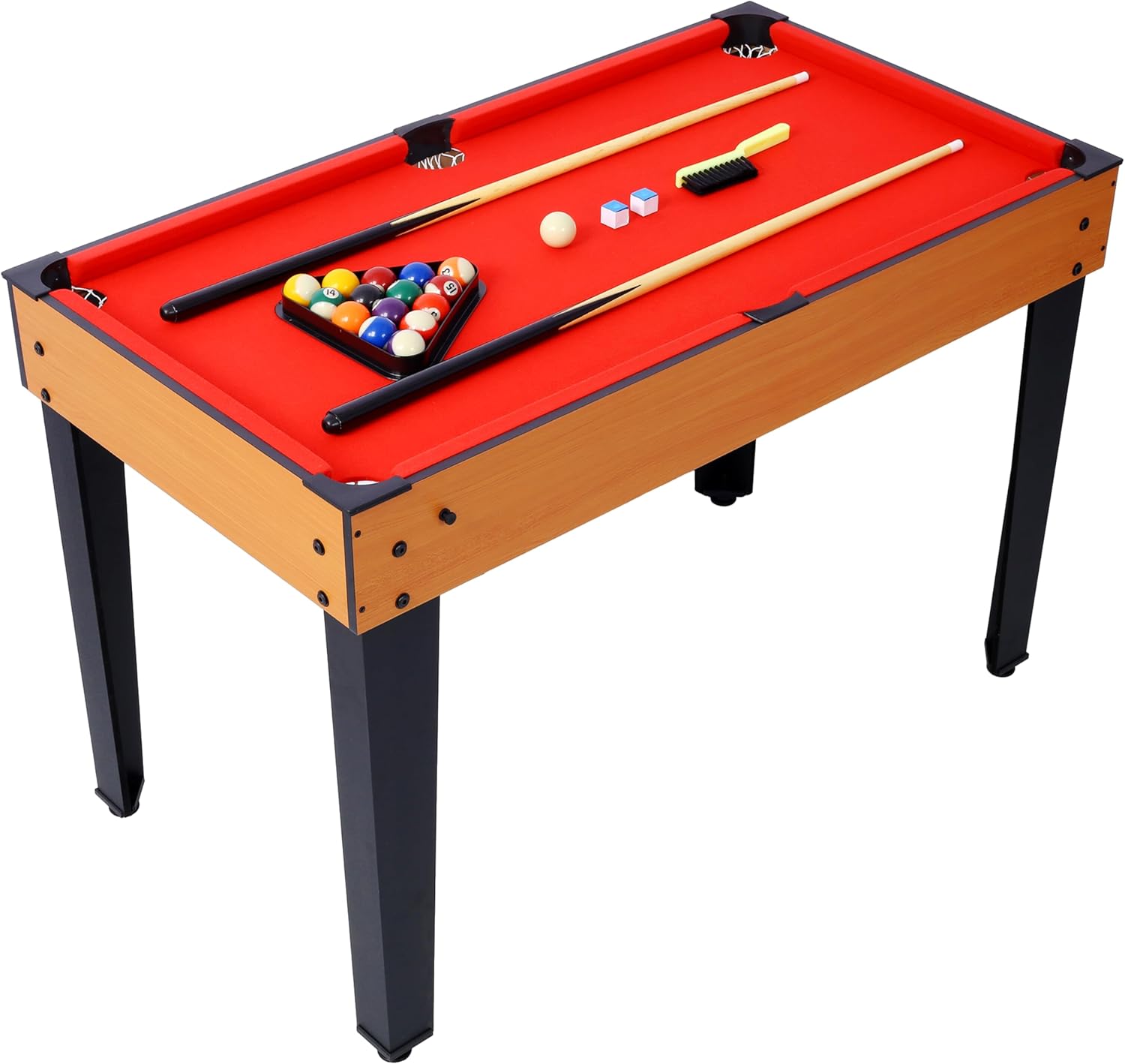 43“ Upgrade 5-in-1 Multi-Game Table - Billiards, Push Hockey, Foosball, Ping Pong, and Basketball brown /red